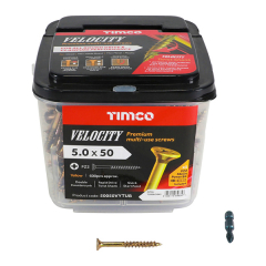5.0 x 50mm Velocity PZ2 Drive (Tub 600) Part Thread + x1 Impact Bit