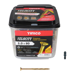 5.0 x 80mm Velocity PZ2 Drive (Tub 350) Part Thread + x1 Impact Bit
