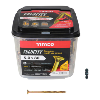 5.0 x 80mm Velocity PZ2 Drive (Tub 350) Part Thread + x1 Impact Bit