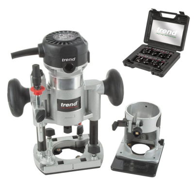 T1EPS Trim & Plunge Router ¼Inch 710W + 12 PCE Cutter Set (Set/SS8)