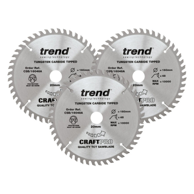 Trend CSB/160/3PK Wood Saw Blades - 160mm x 48T x 20mm Bore (3)