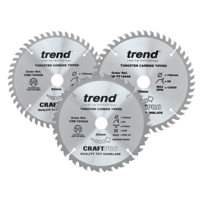 Trend CSB/160/3PK/A Wood Saw Blades - 160mm x 48T x 20mm Bore (3)