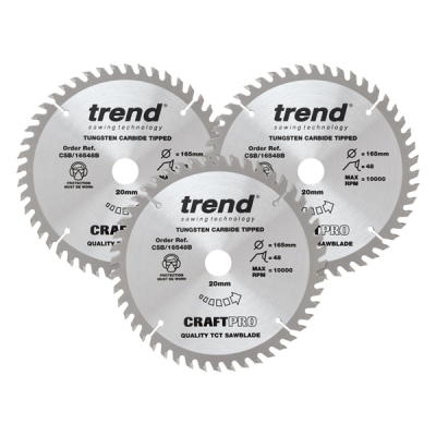 Trend CSB/165/3PK/A Wood Saw Blades - 165mm x 48T x 20mm Bore (3)