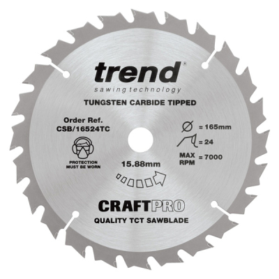 Trend CSB/16524TC Cordless Trim Saw Blade - 165mm x 24T x 15mm Bore