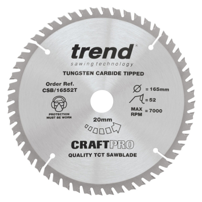 Trend CSB/16552T Cordless Trim Saw Blade - 165mm x 52T x 20mm Bore