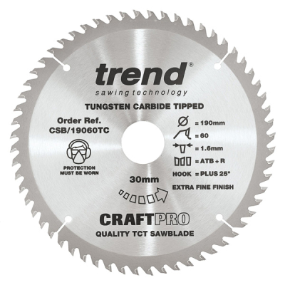 Trend CSB/19060TC Cordless Trim Saw Blade - 190mm x 60T x 30mm Bore