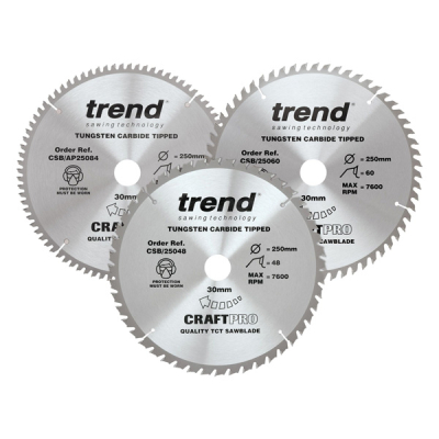 Trend CSB/250/3PK Wood Saw Blades - 250mm x 48/60/84T x 30mm Bore (3)
