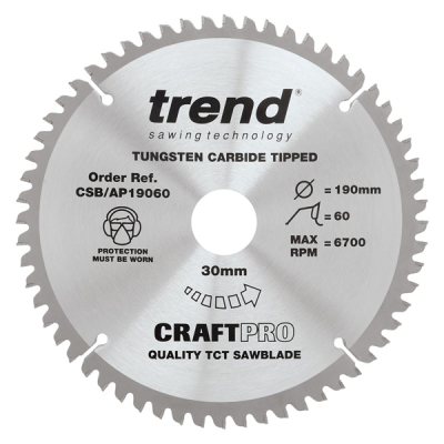 Trend CSB/AP19060 Aluminium / Plastic Saw Blade - 190mm x 60T x 30mm Bore