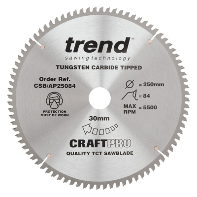 Trend CSB/AP25084 Aluminium / Plastic Saw Blade - 250mm x 84T x 30mm Bore