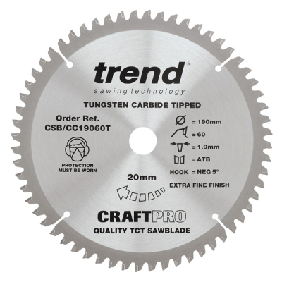 Trend CSB/CC19060T Mitre Cross Cutting Saw Blade - 190mm x 60T x 20mm Bore
