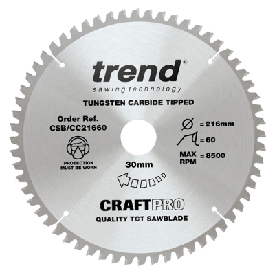Trend CSB/CC21660 Mitre Cross Cutting Saw Blade - 216mm x 60T x 30mm Bore