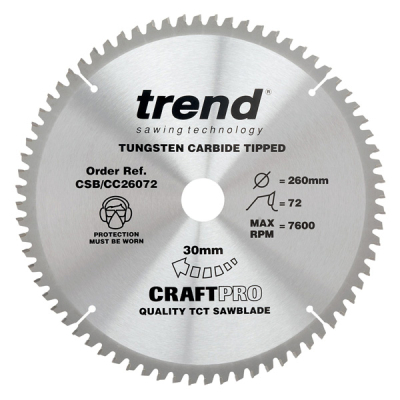 Trend CSB/CC26072 Mitre Cross Cutting Saw Blade - 260mm x 72T x 30mm Bore