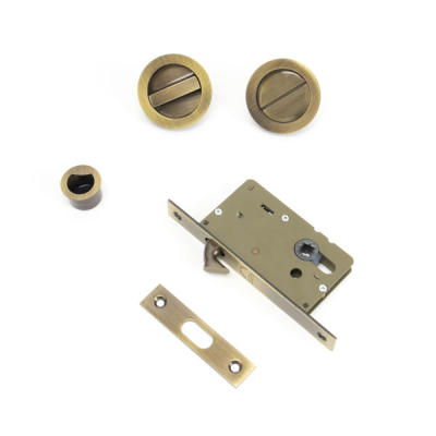 Sliding/Pocket Door Locking Kit - Antique Brass