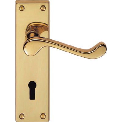 Scroll Lever Lock Handle Set - Polished Brass