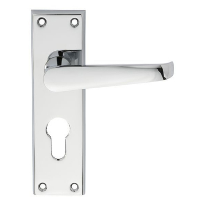Victorian Lever Euro Lock Handle Set - Polished Chrome