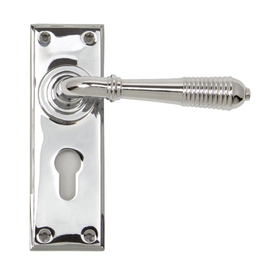 Polished Chrome Reeded Lever Euro Lock Set