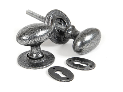 Pewter Patina Oval Mortice/Rim Knob Set