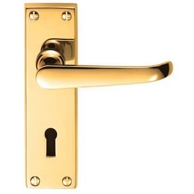 Heavy Duty Victorian Lever Lock Handle Set - Polished Brass