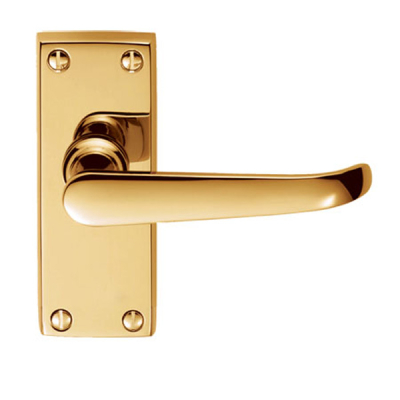 Heavy Duty Victorian Lever Latch Handle Set - Polished Brass