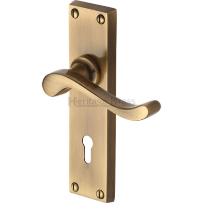 Scroll Lever Lock Handle Set - Antique Brass
