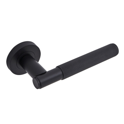 Insignia Knurled Lever Handle on Rose Set - Matt Black (Zinc)