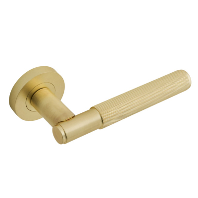 Insignia Knurled Lever Handle on Rose Set - Satin Brass (Zinc)