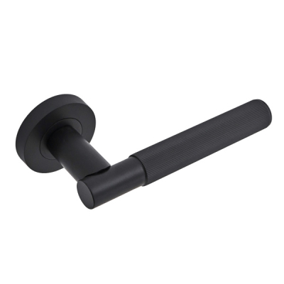 Insignia Linear Knurled Lever Handle on Rose Set - Matt Black (Zinc)