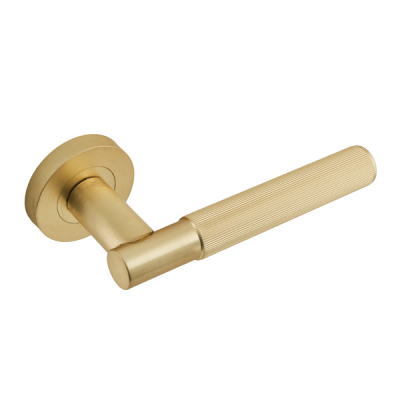 Insignia Linear Knurled Lever Handle on Rose Set - Satin Brass (Zinc)