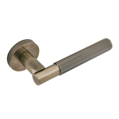 Insignia Linear Knurled Lever Handle on Rose Set - Antique Bronze (Zinc)