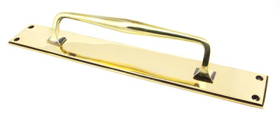 Aged Brass Art Deco Pull Handle on Backplate