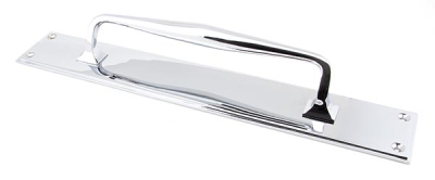 Polished Chrome Art Deco Pull Handle on Backplate