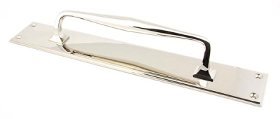 Polished Nickel Art Deco Pull Handle on Backplate