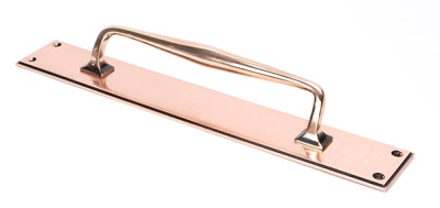 Polished Bronze Art Deco Pull Handle on Backplate