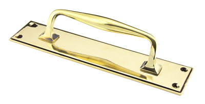 Aged Brass Art Deco Pull Handle on Backplate