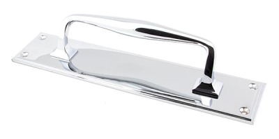 Polished Chrome Art Deco Pull Handle on Backplate