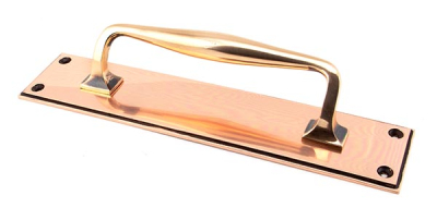 Polished Bronze Art Deco Pull Handle on Backplate