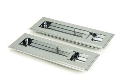 Polished Chrome Art Deco Rectangular Pull - Privacy Set
