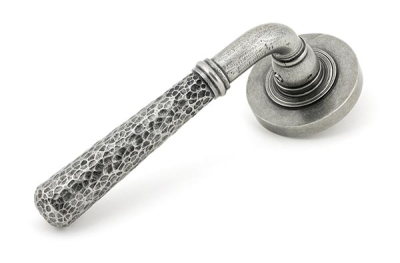 Pewter Patina Hammered Newbury Lever on Rose Set (Unsprung)