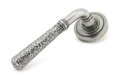 Pewter Patina Hammered Newbury Lever on Rose Set (Unsprung)