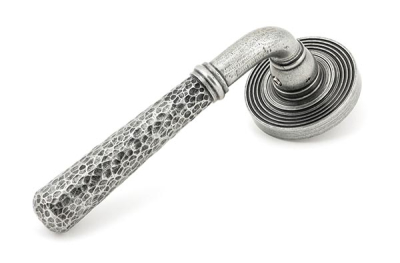 Pewter Patina Hammered Newbury Lever on Rose Set (Unsprung)