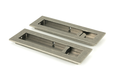 Pewter Patina Plain Rectangular Pull - Privacy Set