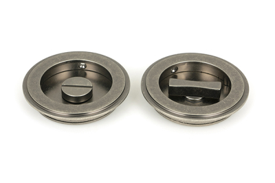 Pewter Patina Art Deco Round Pull - Privacy Set