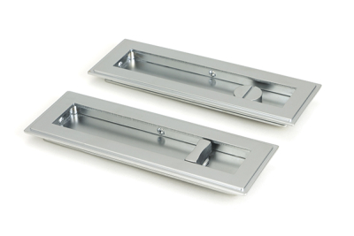 Satin Chrome Art Deco Rectangular Pull - Privacy Set