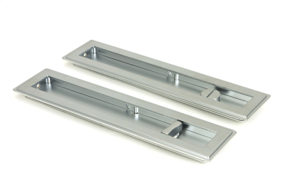 Satin Chrome Art Deco Rectangular Pull - Privacy Set