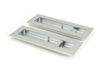 Satin Chrome Plain Rectangular Pull - Privacy Set