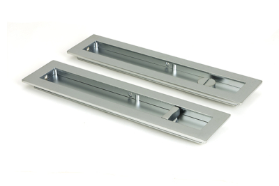 Satin Chrome Plain Rectangular Pull - Privacy Set