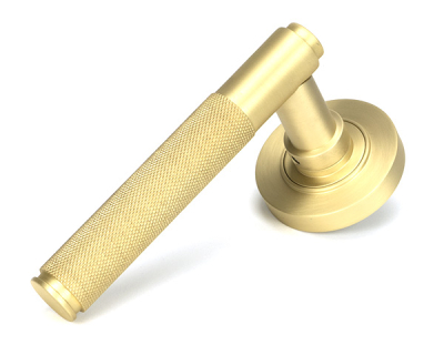 Satin Brass Brompton Lever on Rose Set (Sprung)