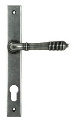 Pewter Patina Reeded Slimline Lever Espag. Lock Set