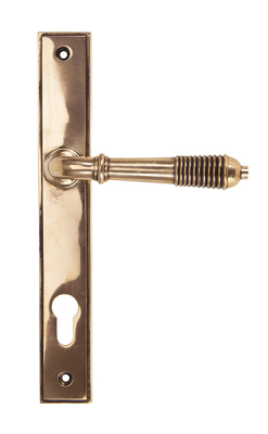 Polished Bronze Reeded Slimline Lever Espag. Lock Set