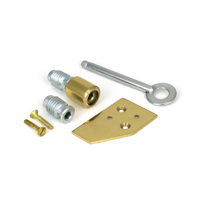 19mm Sash Stop with 2 Inserts, Key & Plate - Polished Brass